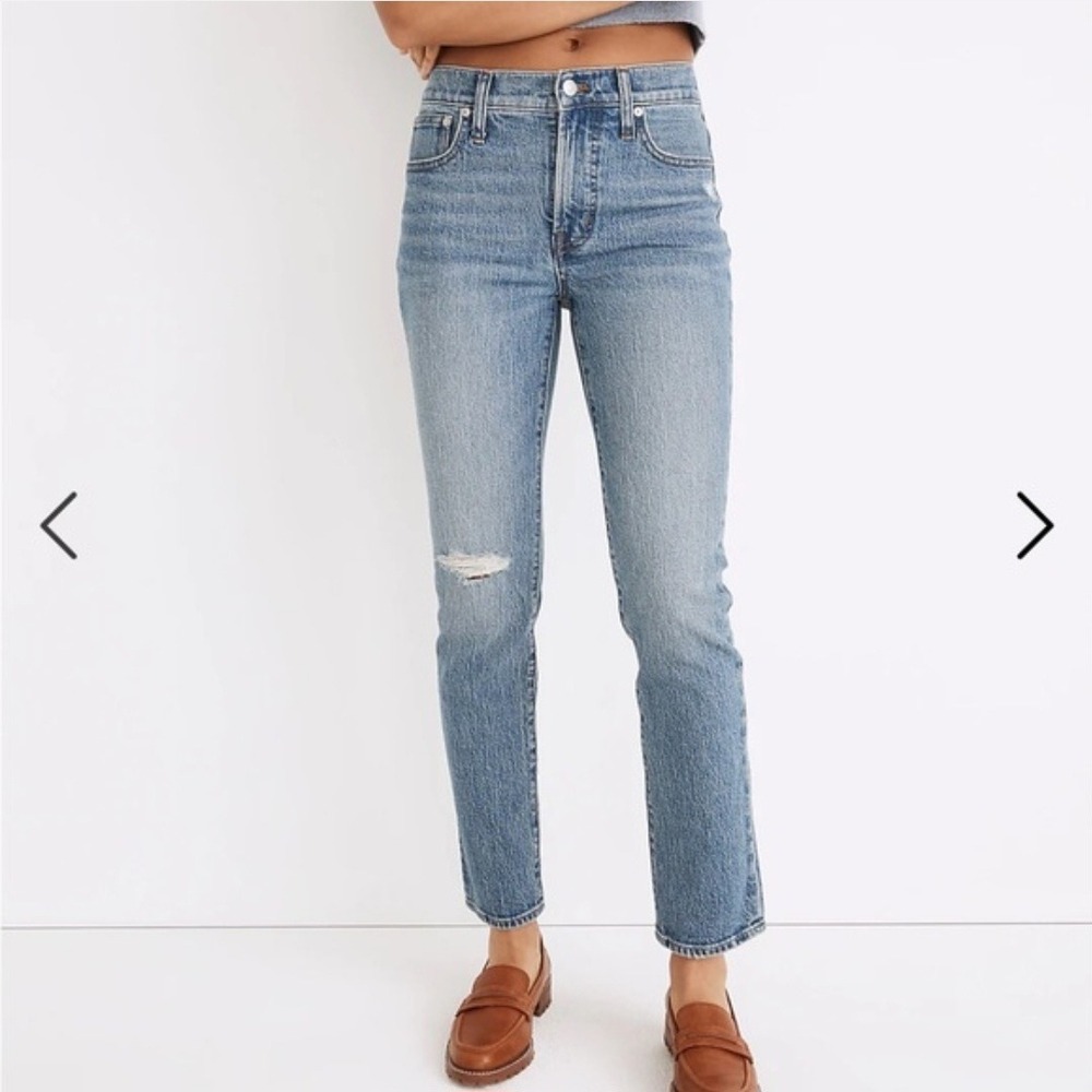 Madewell The Mid-Rise Perfect Vintage Jean Blue Distressed Straight Leg Size‎ 26